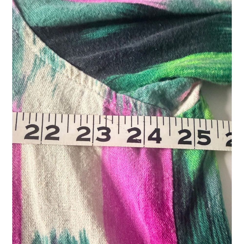 Colorful Lightweight Blouse Linen Blend Tunic Top Pockets 1X Beach Summer Casual - Picture 6 of 8